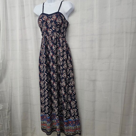 Blue Red Sleeveless Floral Maxi Dress Boho Festival Hippie XS - Picture 4 of 11